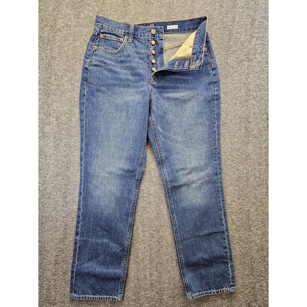 J.Crew High Rise Straight Jeans Women's 27 Blue Denim Button Fly Premium Edition
